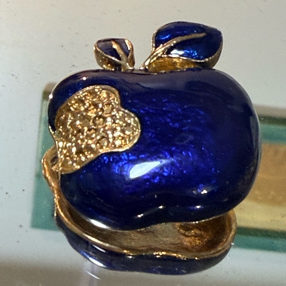 Jewelry - Vintage Blue and Gold Apple Enamel Brooch